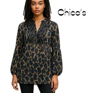 Chico's Navy Black Sheer Top Size 8 Coastal Grandma